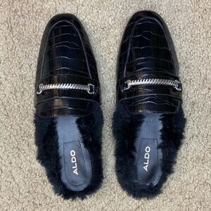 NWOB ALDO Faux Fur Black Mules Size 7